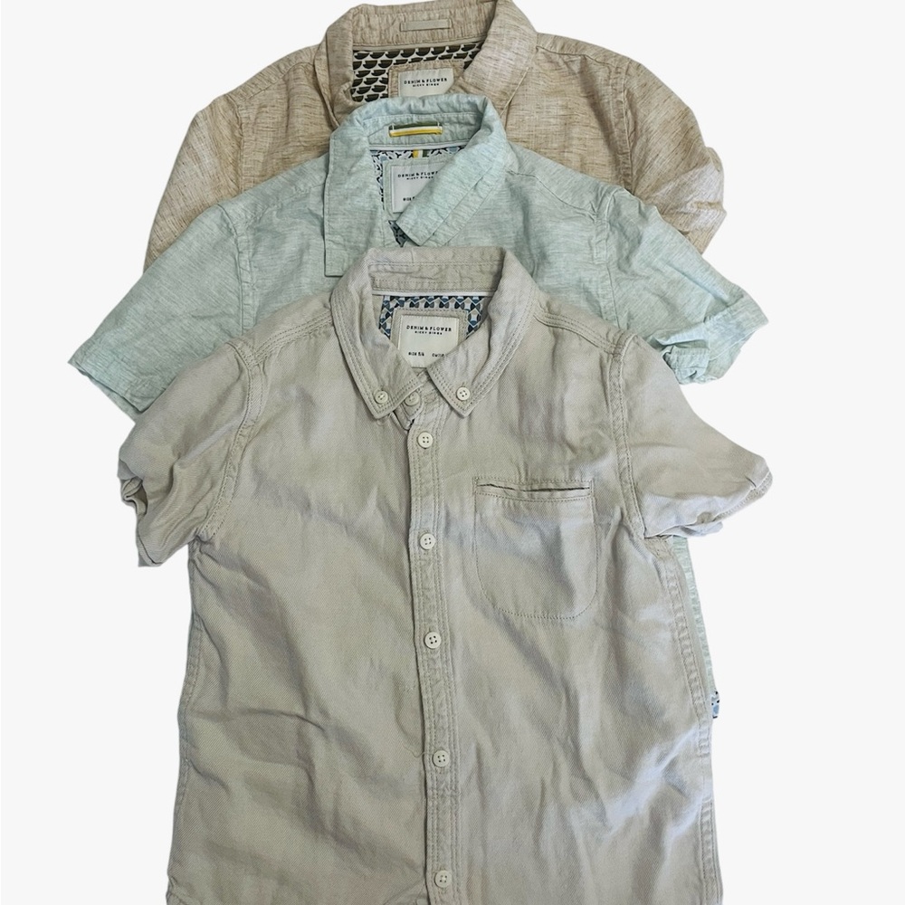 Short-Sleeve Button-Up Shirt - Light Beige Mint Green
